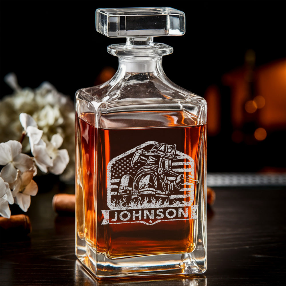Personalized Firefighter Wife Decanter Set – Custom Name Whiskey Gift for Firefighter Family