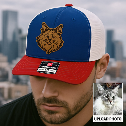 Custom Cat Photo Trucker Hat | Personalized Cat Photo Leather Patch Hat | Gift For Cat Lover TNGANSP028