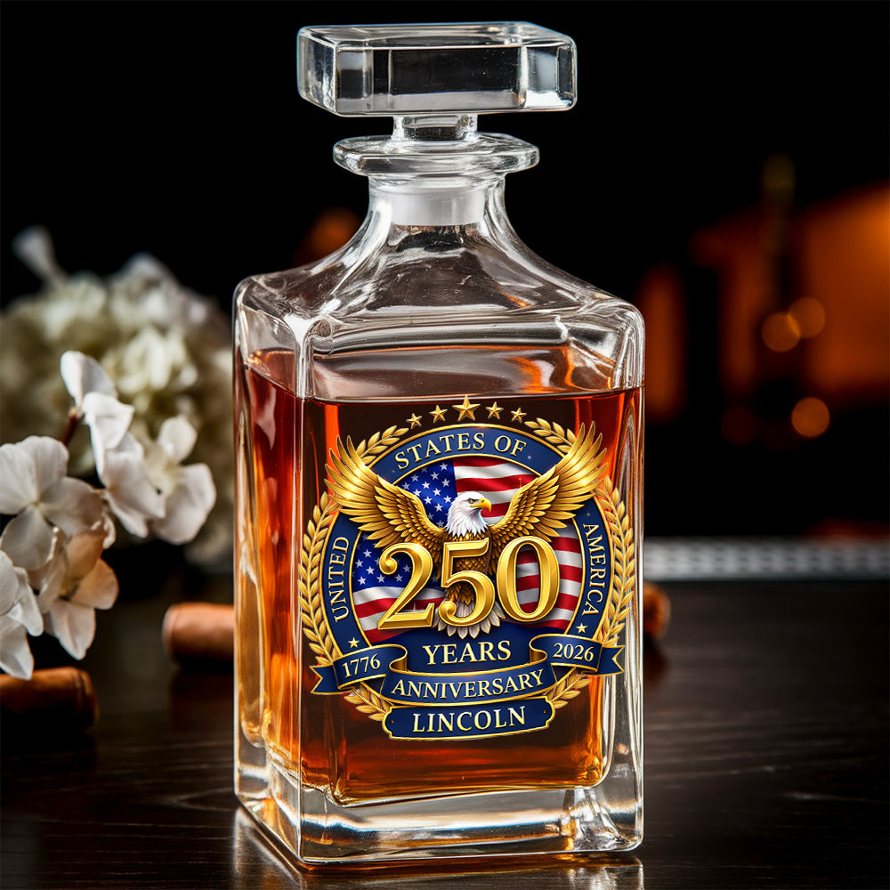 Custom Name 250 Years USA Whiskey Decanter Set, Patriotic Gift THUC99
