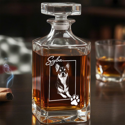 Custom Photo Dog Paw Whiskey Decanter Set with Name, Personalized Dog Lover Gift THUC99
