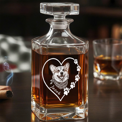 Custom Photo Dog Heart Shape Whiskey Decanter Set with Name, Dog Lover Gift THUC99