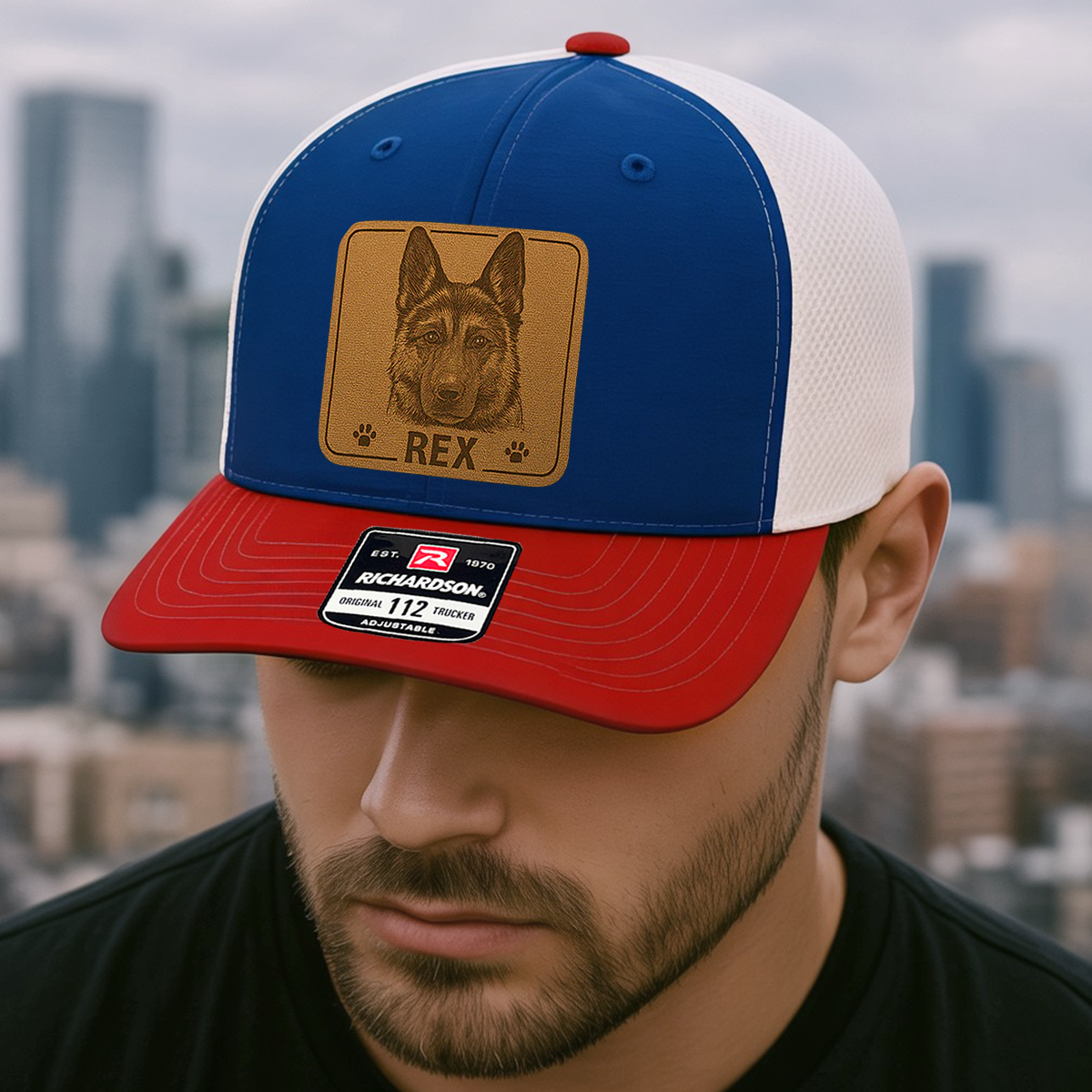 Custom Pet Photo Trucker Hat – Personalized Leather Patch Hat – Dog Owner Gift – Custom Pet Hat NGOC99A9