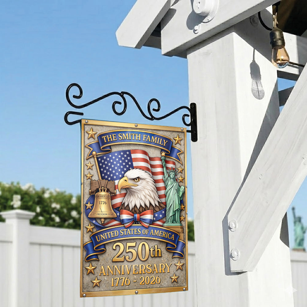 Custom Family Name USA Flag 250th Anniversary Patriotic Outdoor Decor Eagle Design