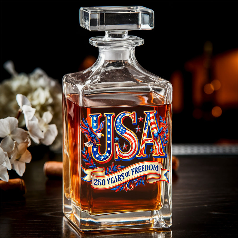250 Years America Whiskey Decanter Set 1776-2026 Patriotic American Gift for Dad, Veteran, Independence Day THUC99