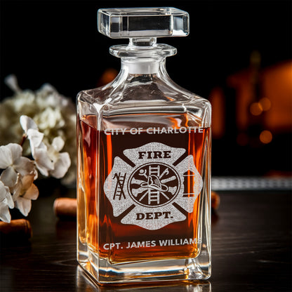 Custom Fire Department Whiskey Decanter Set, Engraved Name Firefighter Gift