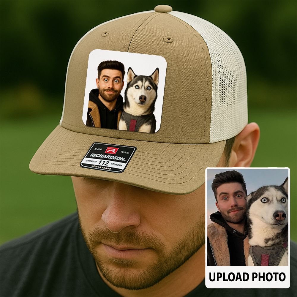 Custom Dog Lover Trucker Hat – Personalized Cap with Pet Photo on Leather Patch – Gift for Pet Owners TH9916