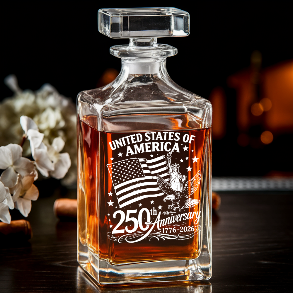 America 250th Anniversary Engraved Whiskey Decanter Set, Patriotic July 4 Gift THUC99