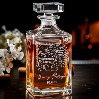 Custom Firefighter Decanter & Whiskey Glass Set, Engraved Name Gift for Firefighters