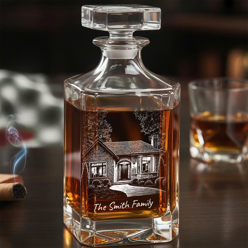 Custom Photo House Whiskey Decanter Set, Personalized Family Gift THUC99
