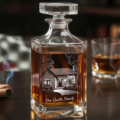 Custom Photo House Whiskey Decanter Set, Personalized Family Gift THUC99