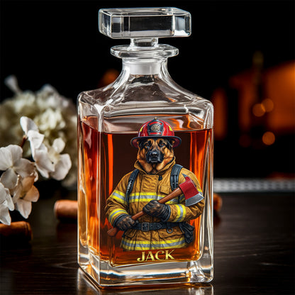 Personalized Firefighter Dog Decanter Set – Custom Printed Whiskey Gift