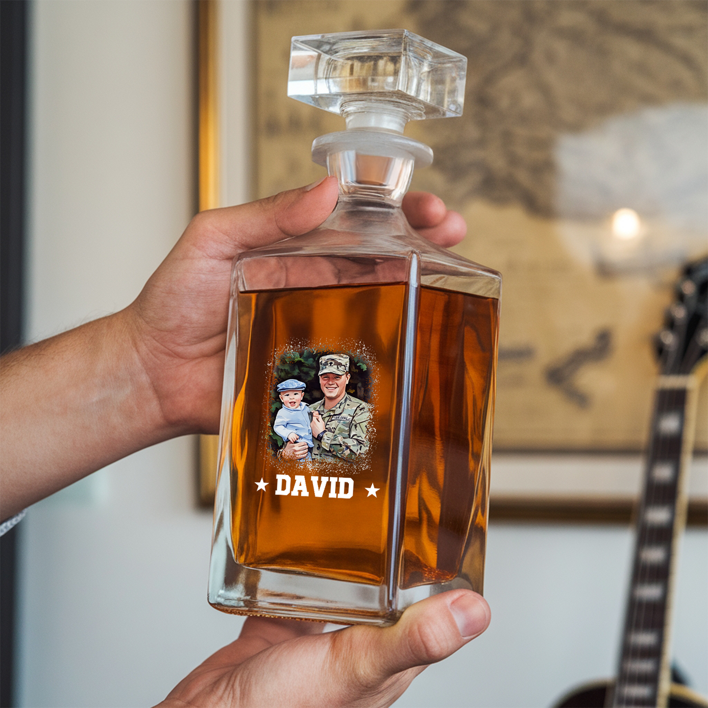 Personalized Photo Veterans Military Decanter With Whiskey Glass | Military Soldier Gift | Patriotic Gift for Veterans