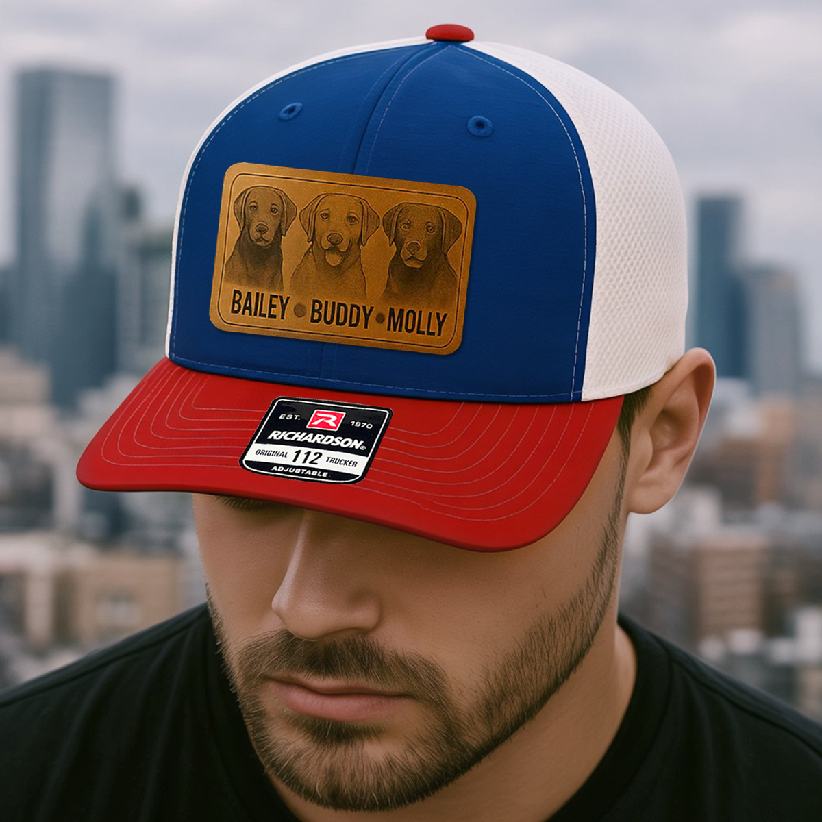 Custom Pet Photo Trucker Hat – Personalized Leather Patch Hat – Dogs Dad Gift – Custom Pet Memorial Hat - Dog Engraved Hat NGOC99A6