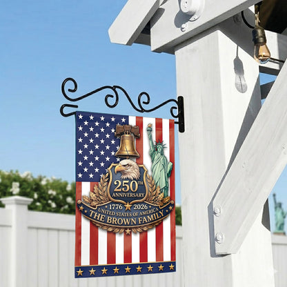 Personalized USA 250th Anniversary 4th of July Flag 1776-2026, Custom Name Patriotic American Garden Flag, Independence Day Outdoor Decor