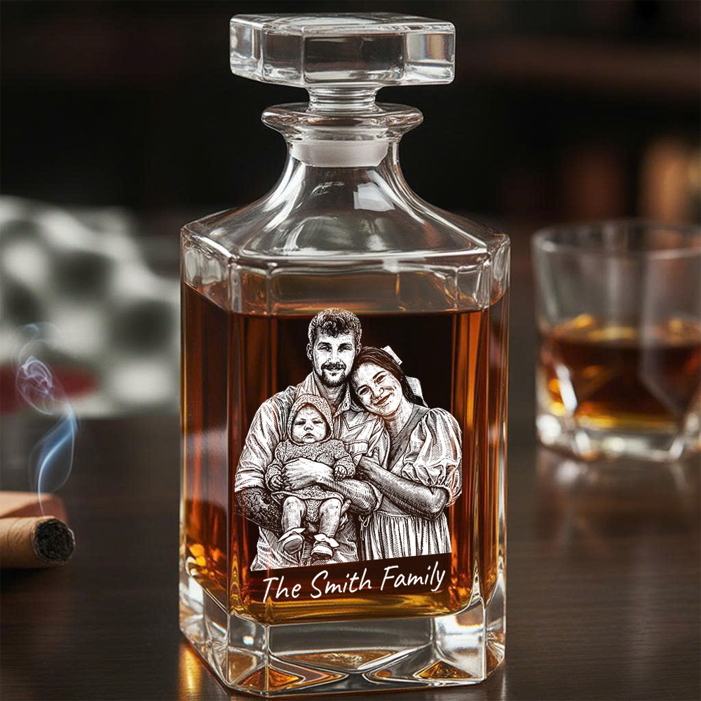 Custom Photo Family Whiskey Decanter Set,  Personalized Father's Day Gift THUC99