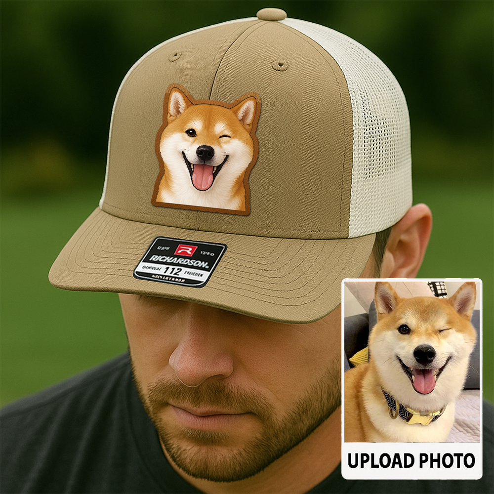 Custom Dog Photo Hat – Personalized Leather Patch Cap – Memorial or Birthday Gift for Dog Dads TH994