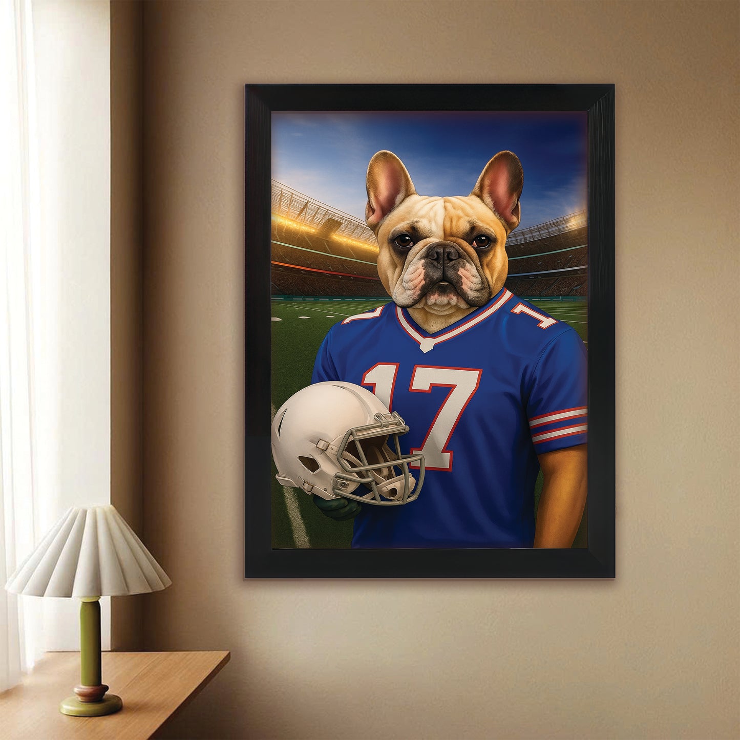 Custom Dog Photo Football Style Canvas Framed Wall Art _ Gift For Dog Lovers