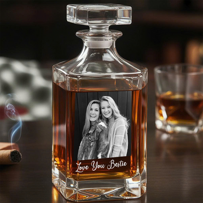 Custom Photo Besties Black And White Whiskey Decanter, Personalized Family Gift THUC99
