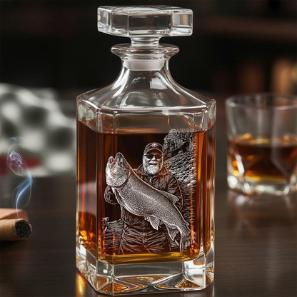 Custom Photo Fishing Whiskey Decanter Set, Engraved Whisket Glass Gift THUC99