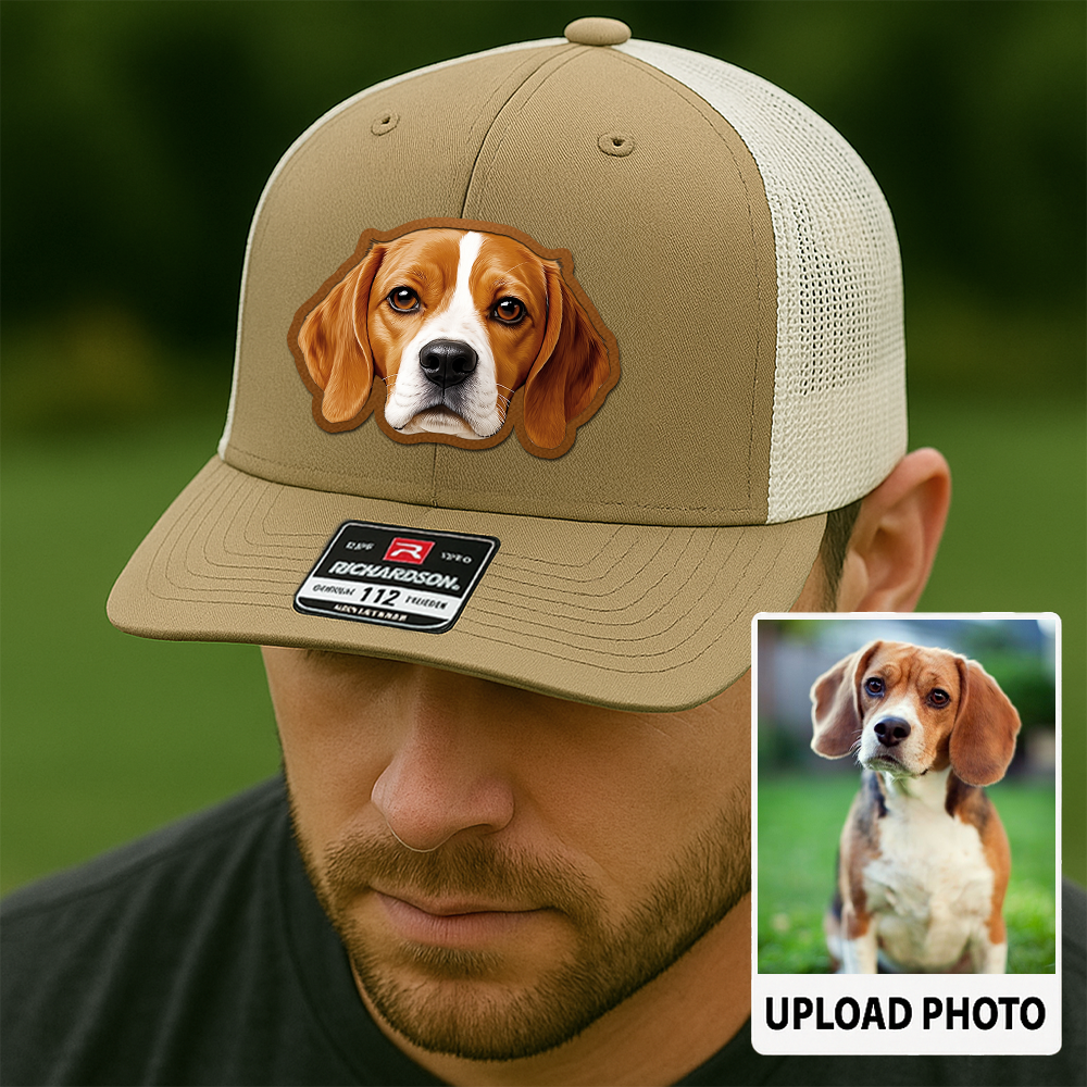 Custom Dog Photo Trucker Hat – Personalized Leather Patch Cap – Pet Lover Gift – Printed Pet Image Hat TH992