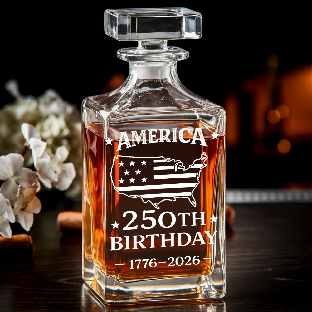 America 250th Birthday Engraved Whiskey Decanter Set, Patriotic USA Map Gift 1776–2026 THUC99