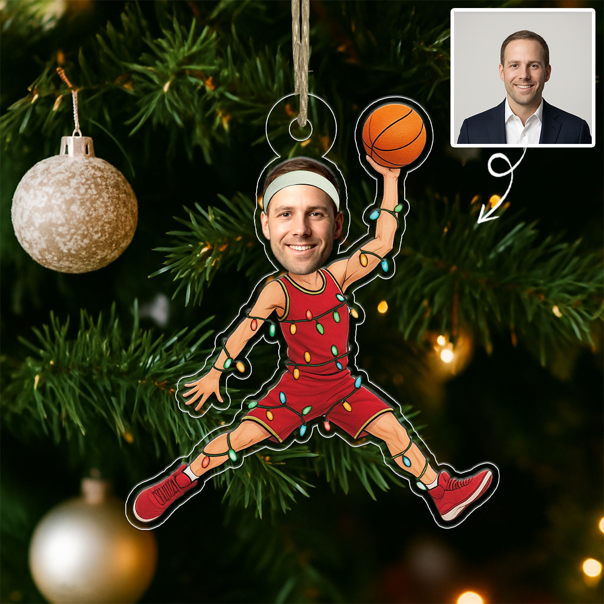 Custom Photo Christmas Basketball Players Acrylic Ornament Christmas Gift