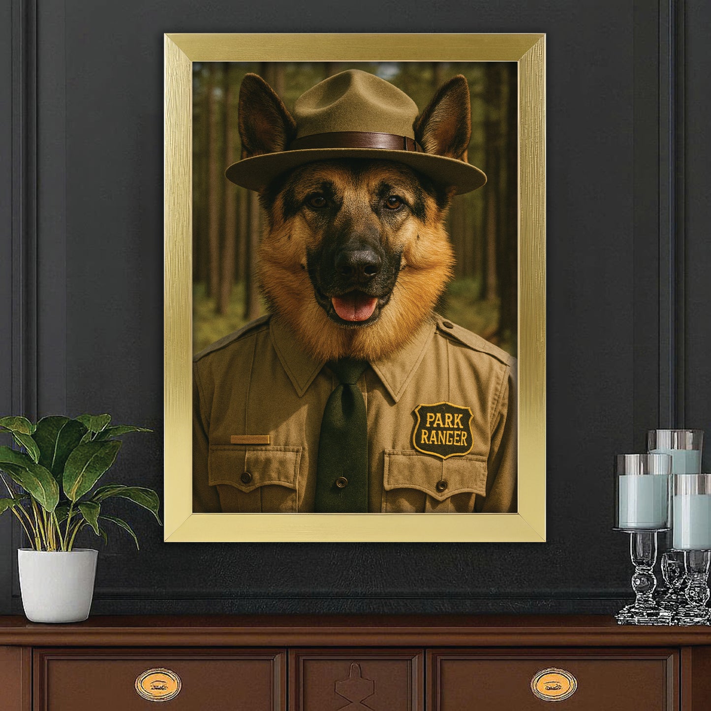 Custom Photo Park Ranger Dog Canvas Framed Wall Art