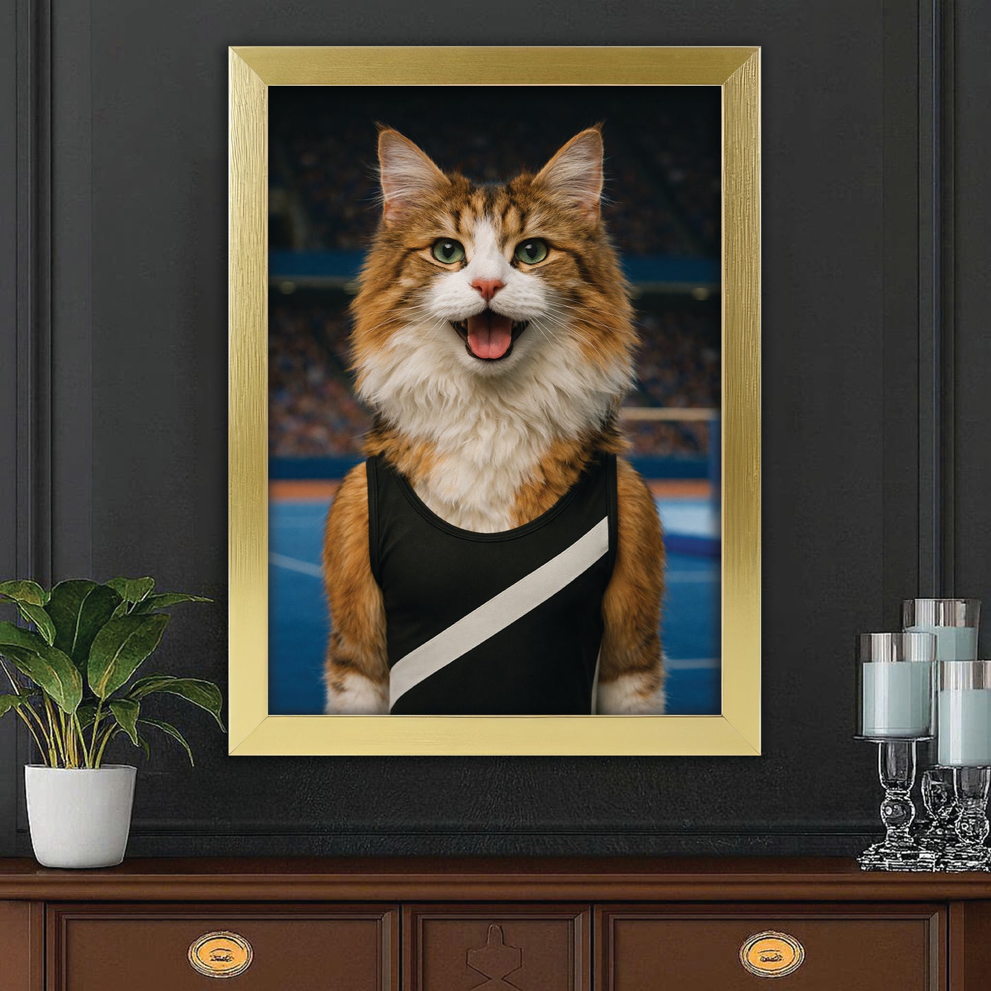 Custom Photo Gymnast Cat Canvas Framed Wall Art  Gift For Cat Lovers