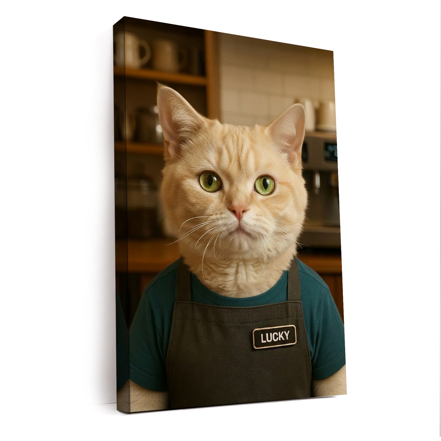 Custom Photo Barista Cat Canvas Gift For Cat Lovers
