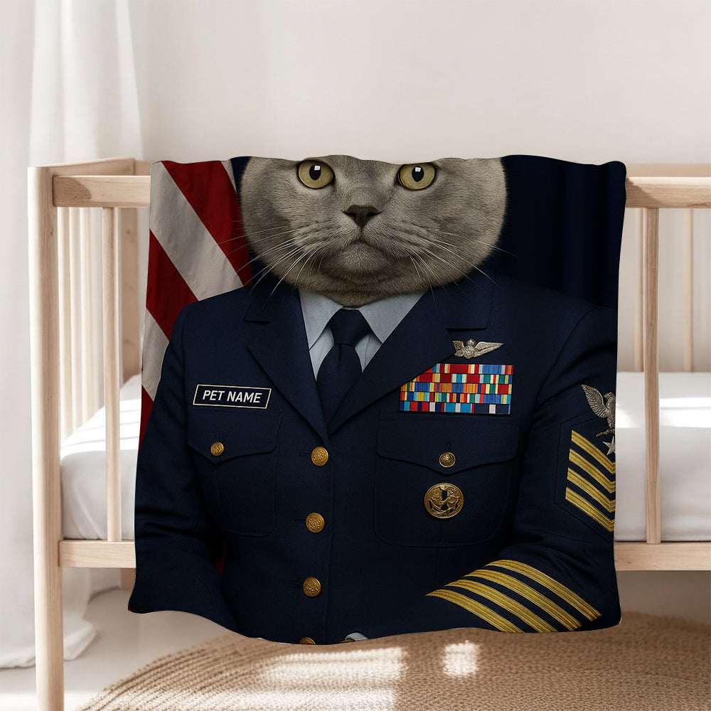 Custom Cat Photo Us Navy Blanket _ Gift For Cat Lovers