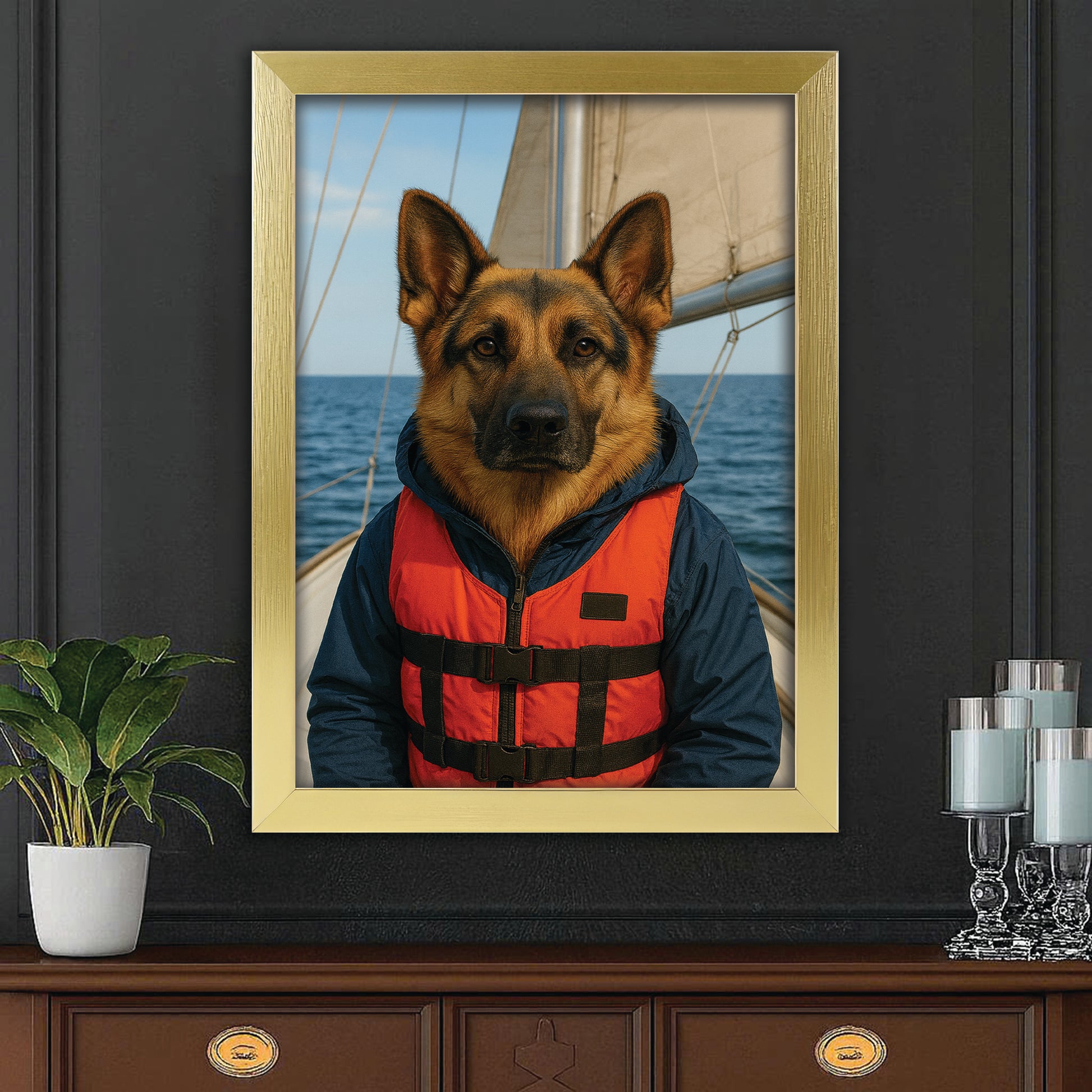 Custom Photo Sailor Dog Canvas Framed Wall Art Gift For Dog Lovers