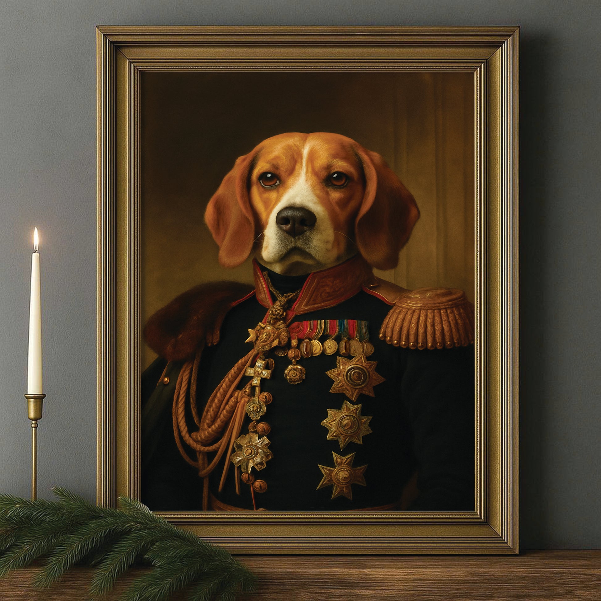 Custom Photo Dog Royal King Canvas Framed Wall Art Framed Wall Art _ Gift For Dog Lovers