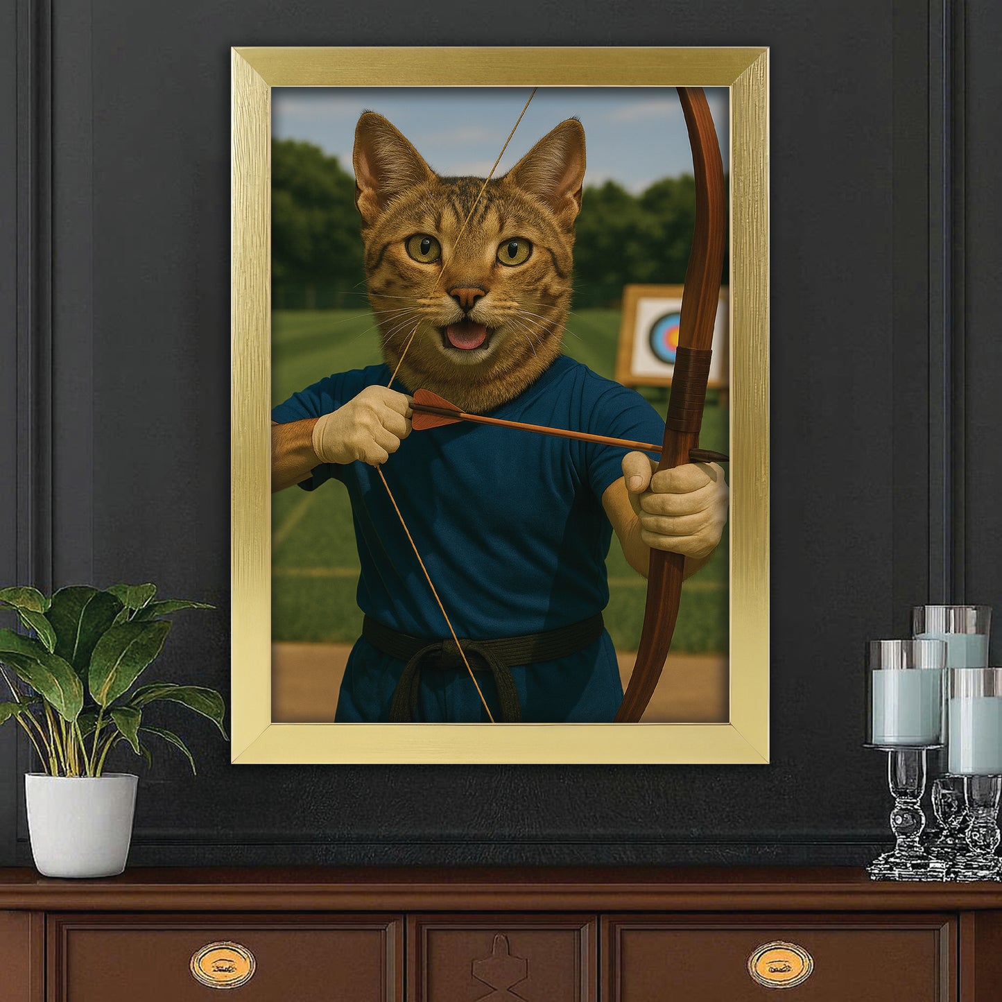 Custom Photo Archery Cat Canvas Framed Wall Art Gift For Cat Lovers