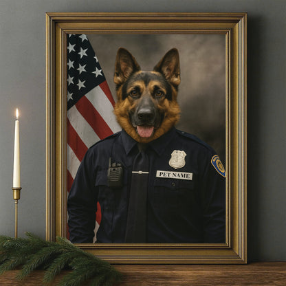 Custom Dog Photo Policeman Canvas Framed Wall Art Framed Wall Art _ Gift For Dog Lovers