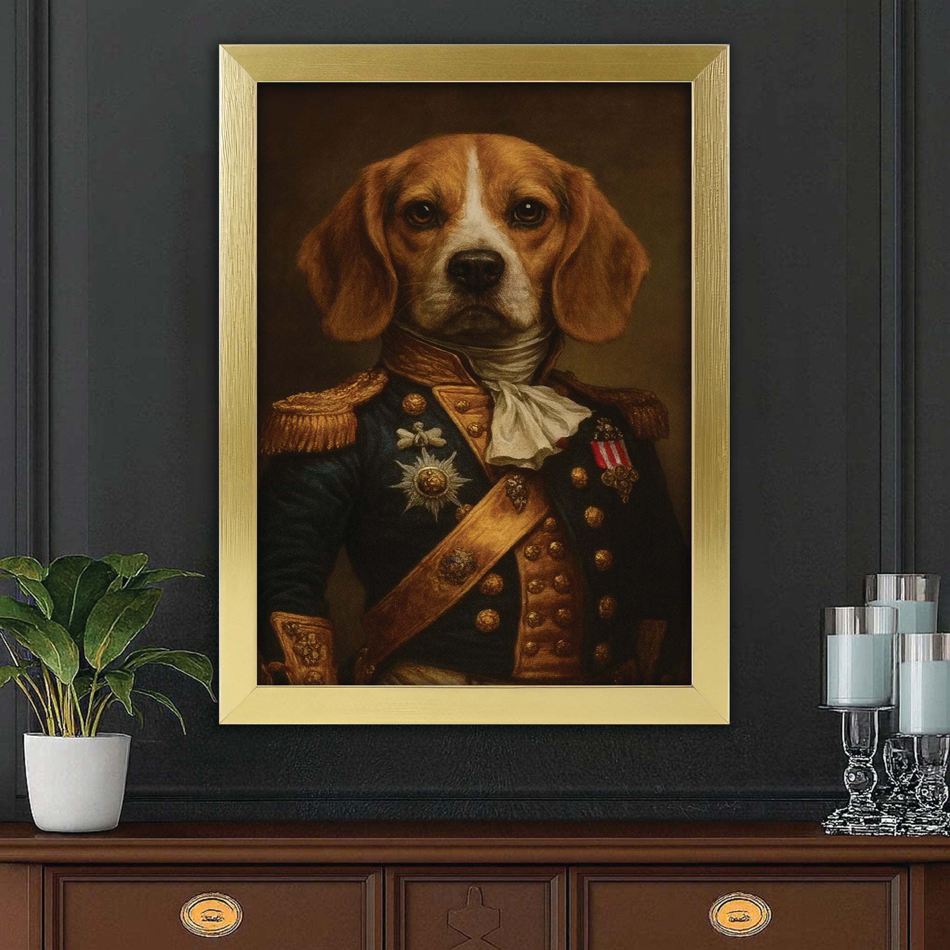 Custom Photo Dog Royal Style 02 Canvas Framed Wall Art Gift For Dog Lovers