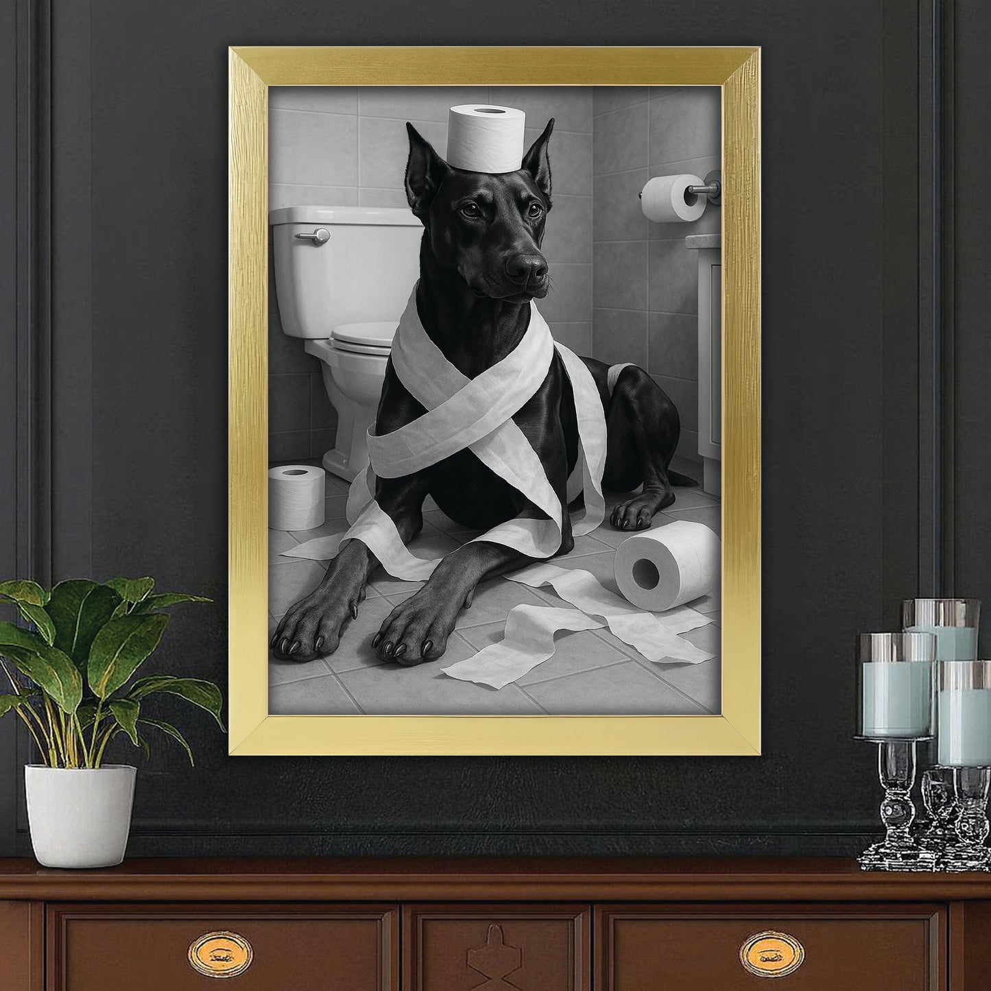 Custom Photo Dog Bathroom Style 16 Canvas Framed Wall Art Gift For Dog Lovers