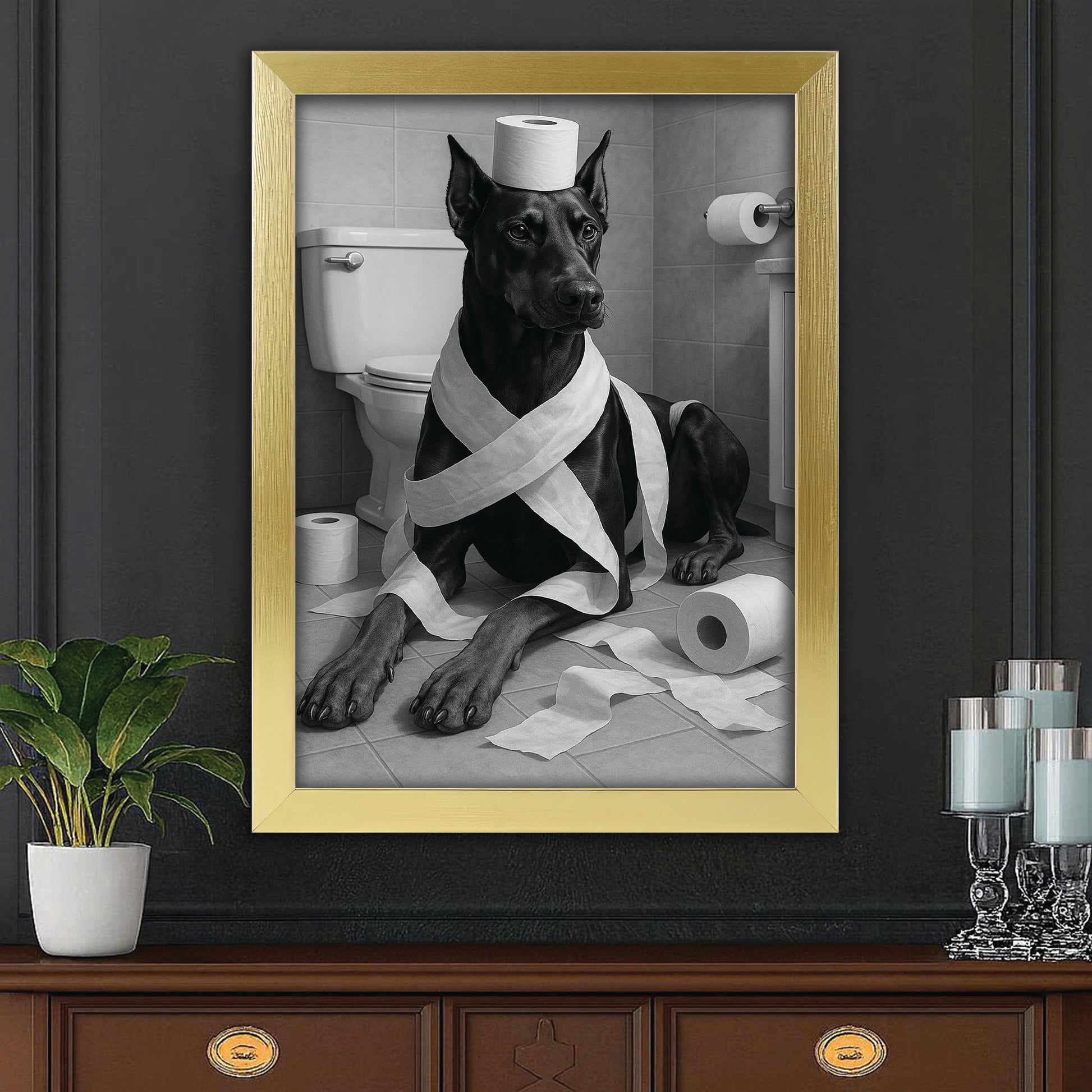 Custom Photo Dog Bathroom Style 16 Canvas Framed Wall Art Gift For Dog Lovers