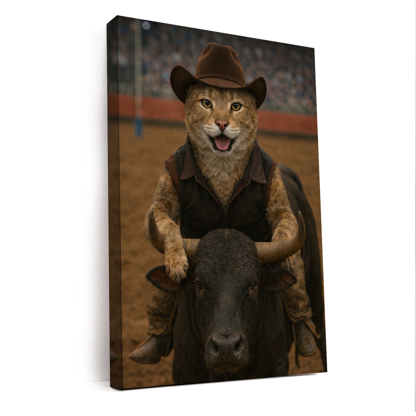 Custom Photo Bull Rider Cowboy Cat Canvas Gift For Cat Lovers