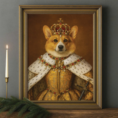 Custom Photo Crowned Queen Dog Canvas Framed Wall Art Gift For Dog Lovers