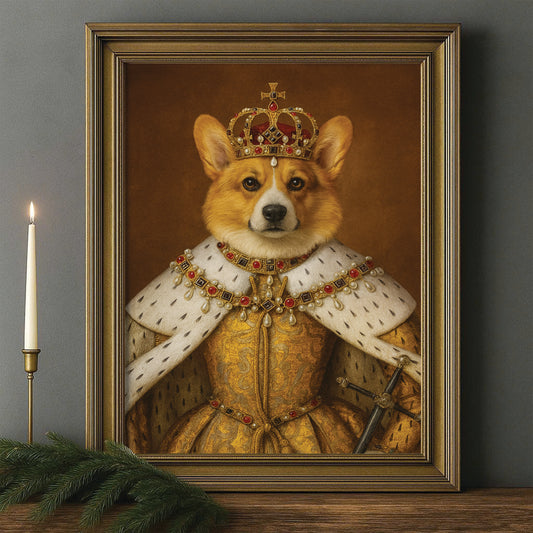 Custom Photo Crowned Queen Dog Canvas Framed Wall Art Gift For Dog Lovers
