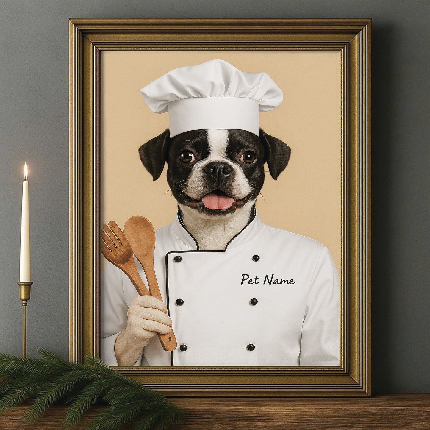 Custom Dog Chef Potrait Canvas Framed Wall Art Gift For Dog Lovers