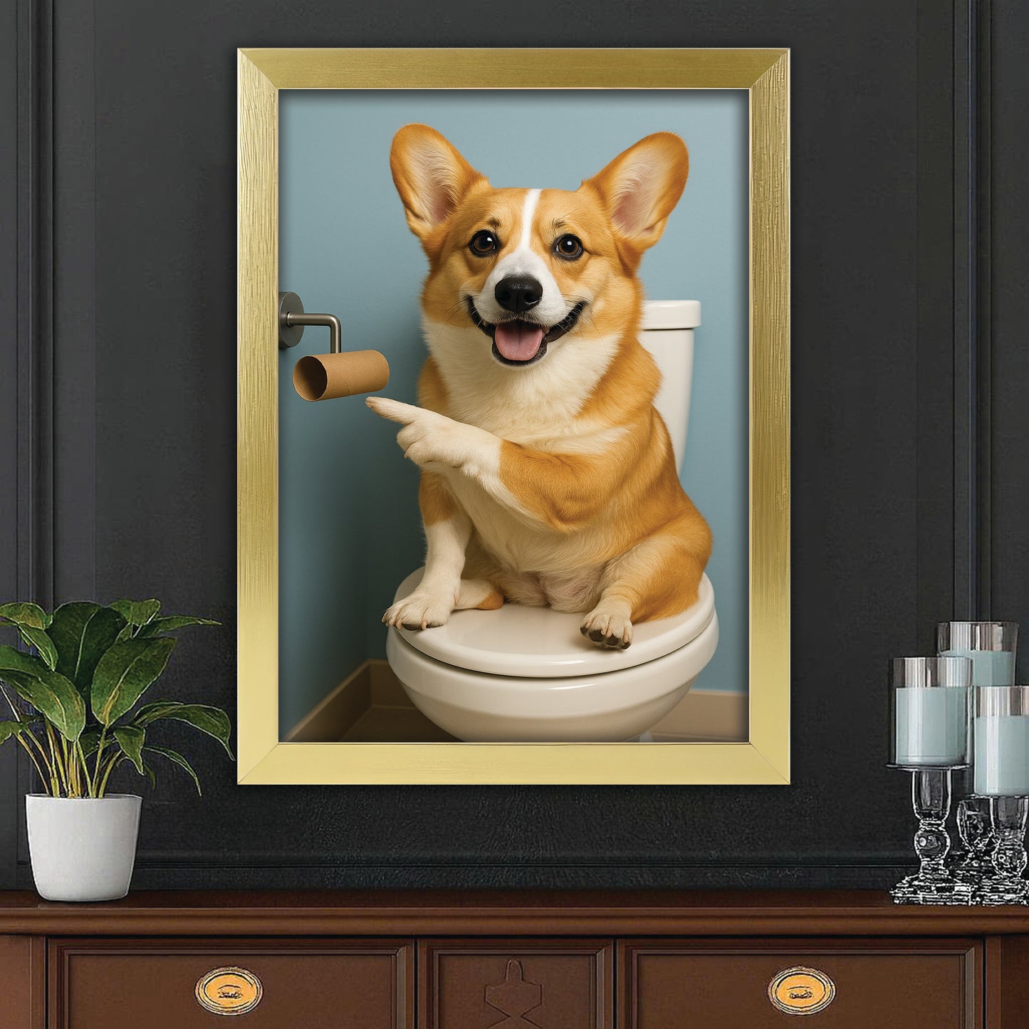 Custom Photo Dog Bathroom Style 33 Canvas Framed Wall Art Gift For Dog Lovers