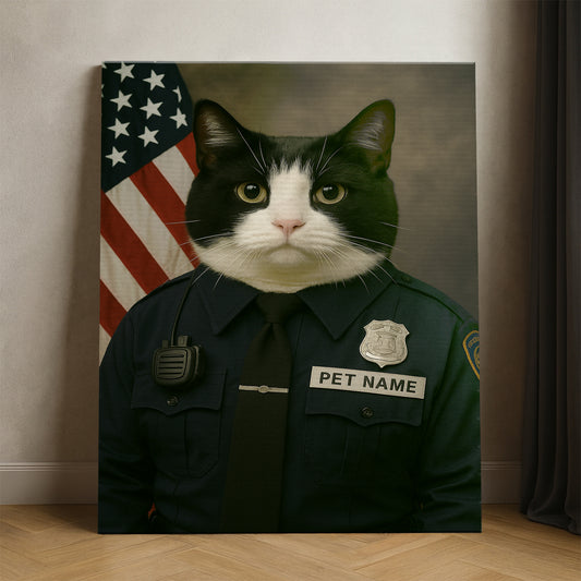 Custom Cat Photo Policeman Canvas _ Gift For Cat Lovers