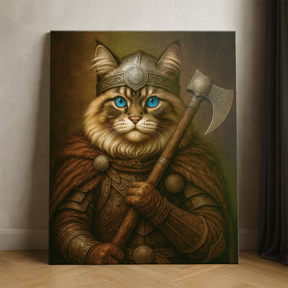 Custom Cat Photo Viking Warrior Canvas _ Gift For Cat