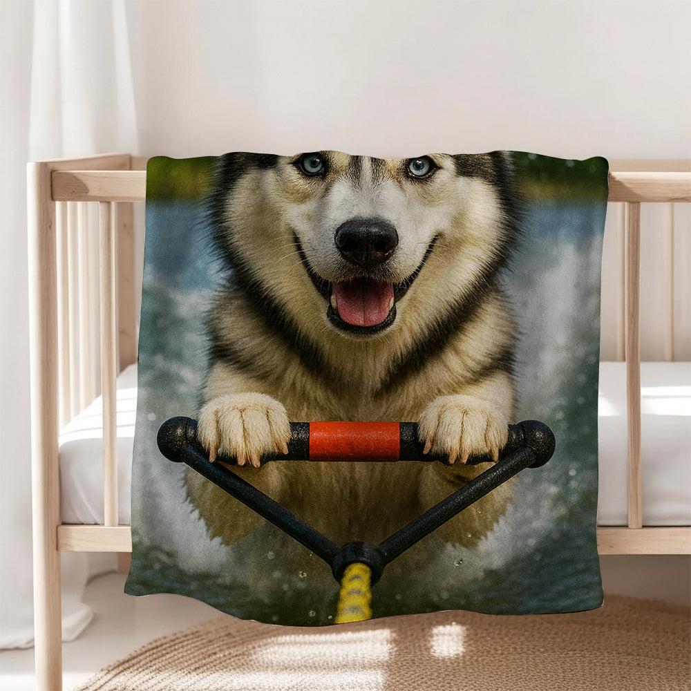 Custom Photo Water Ski Dog BlanketGift For Dog Lovers