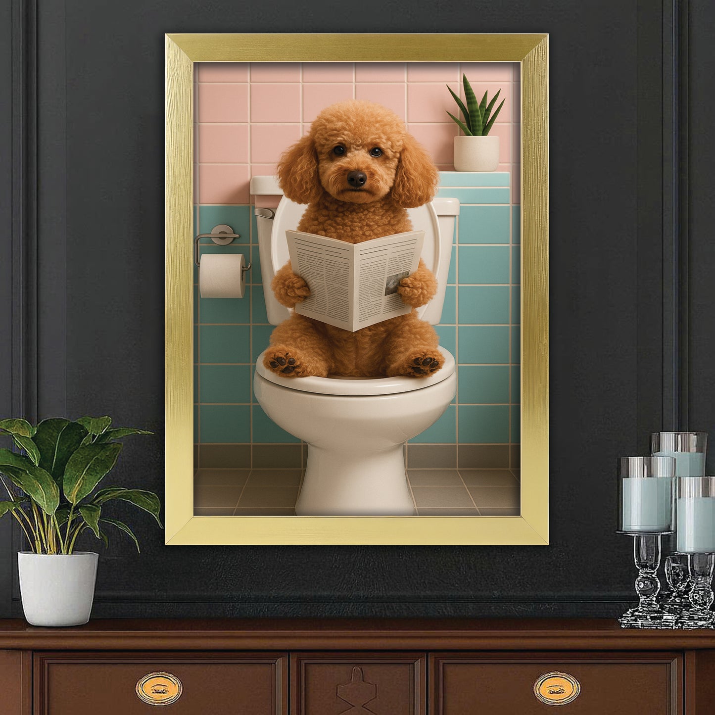 Custom Photo Dog Bathroom Style 8 Canvas Framed Wall Art Gift For Dog Lovers