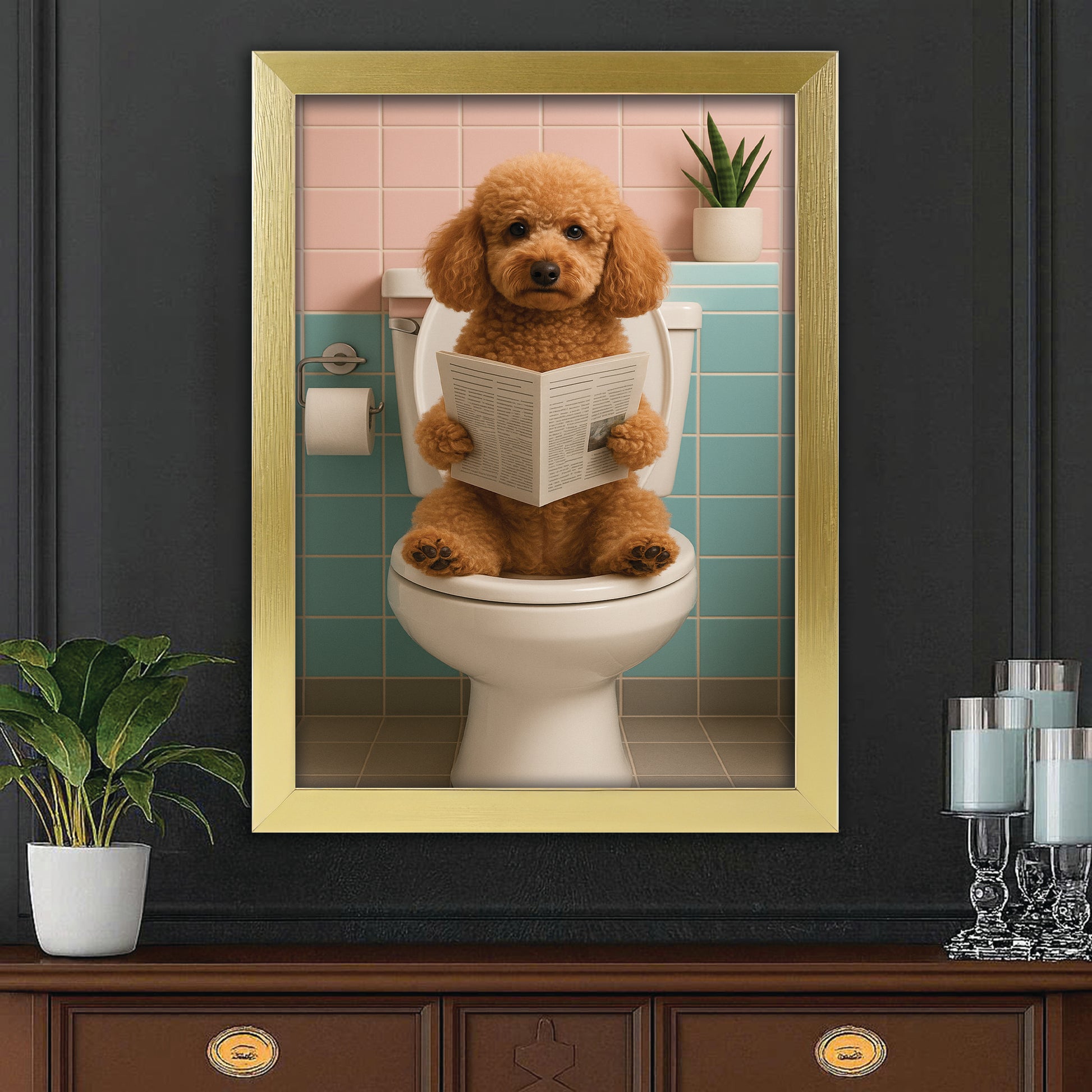 Custom Photo Dog Bathroom Style 8 Canvas Framed Wall Art Gift For Dog Lovers