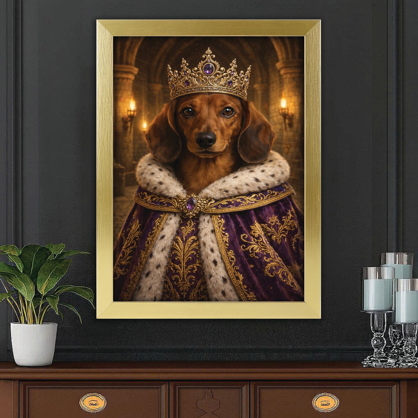 Custom Photo Queen King Dog Canvas Framed Wall Art Gift For Dog Lovers