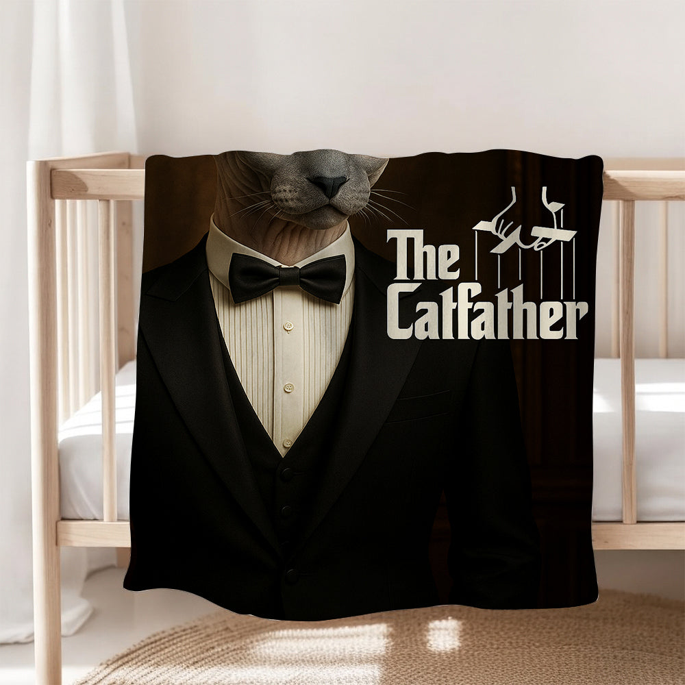 Custom Photo Cat Father Blanket _ Gift For Cat Lovers