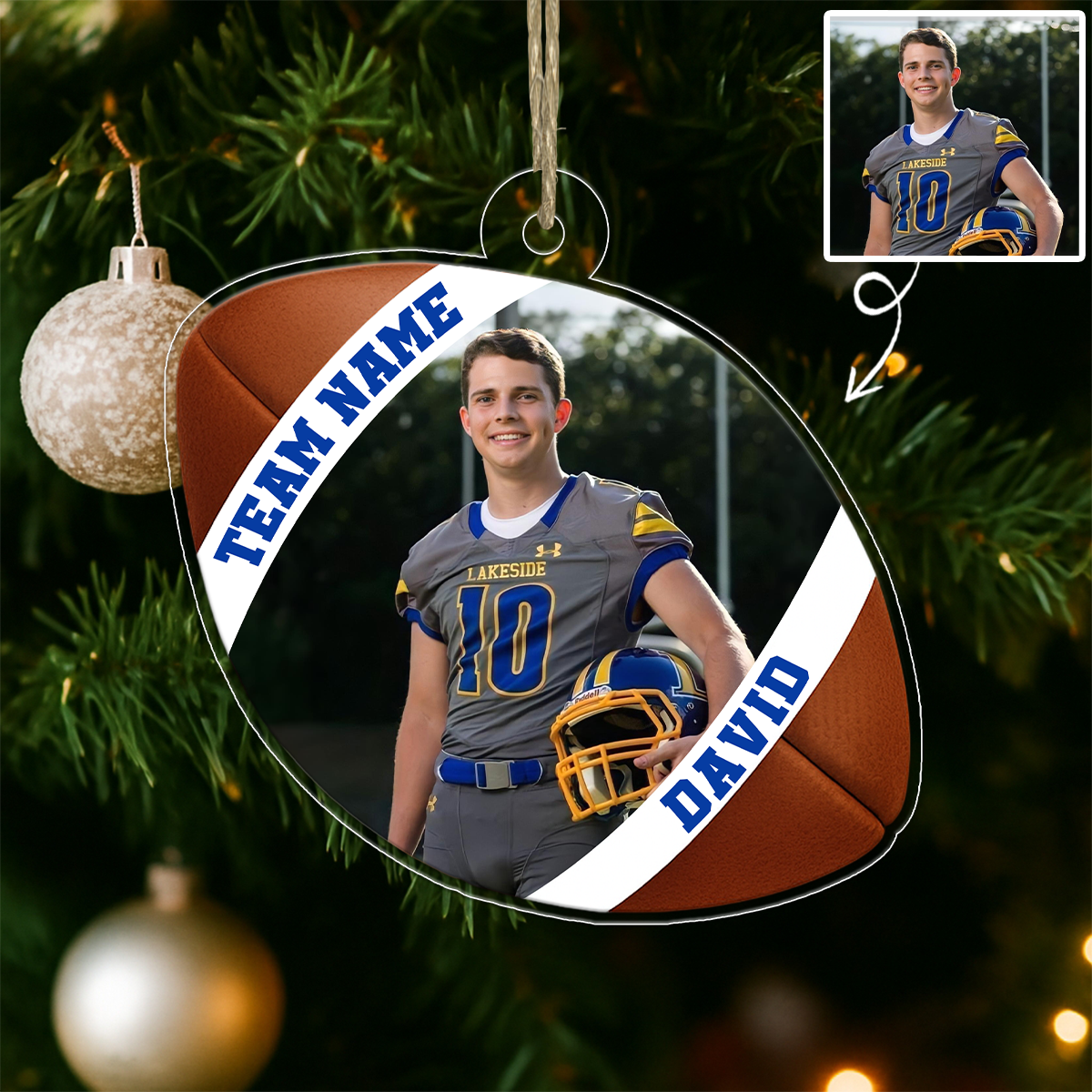 Custom Photo Football Player Xmas Acrylic Ornament Christmas Gift